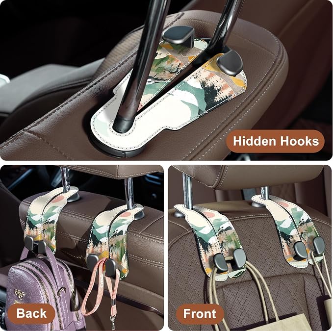 CoBak Purse Hook for Car - Universal Premium Stitched Leather and Aluminum-Magnesium Alloy Double Car Seat Back Storage Hook for Purses, Handbags, Bags (2 Pack),Mountain Calm - Image 6