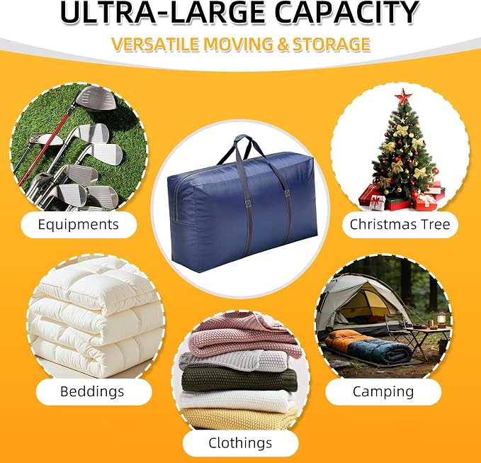 Extra Large travel duffel bag with Strong Handles, 100L Waterproof duffel bag, Durable Zippers, Extra Large Storage Totes for Space Saving and Moving Supplies, Blue - Image 5