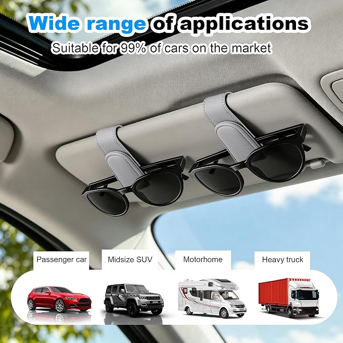 Sunglass Holder for Car Visor Magnetic Leather Visor Sunglasses Clip Eyeglass Hanger Clip for Car Sun Visor Grey 1 Pack - Image 7