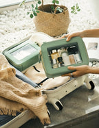 Clear Makeup Bag Mahjong Tile Bag with Zipper and Handle Sage Green | Structured Large Travel Makeup Bag for Toiletries for Women, Big Long-trip Cosmetic Case, Waterproof PU Leather, Wide Opening - Image 7