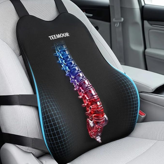 Teemour Lumbar Support Pillow for Car Seat, Memory Foam Back Support Pillow with Adjustable Straps, Medium Soft Car Back Cushion for Driving, Truck, SUV, Office Chair, Black by Teemour