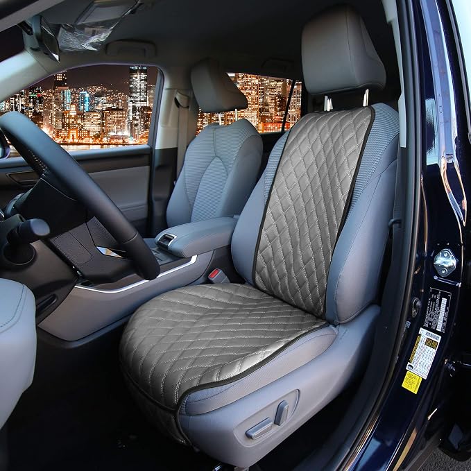 FH Group Car Seat Cushion – Faux Leather Single Front Seat Cover with Front Pockets, Airbag Compatible, Universal Fit Car Seat Cushion for Driver or Passenger Seat, SUV, Truck, Sedan & Van – Gray - Image 3