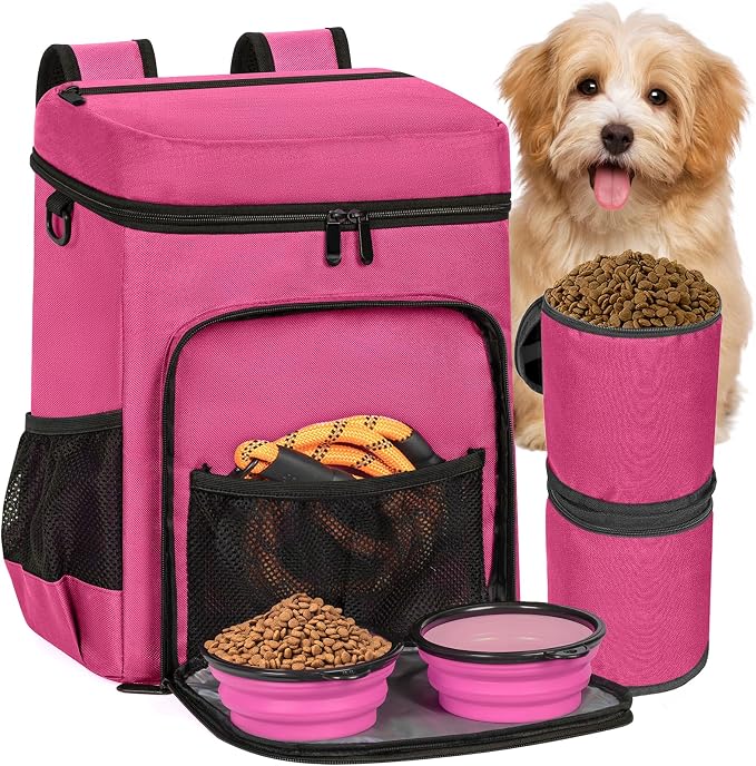 ANILD Dog Travel Bag Backpack, Flight-Ready TSA-Approved Dog Travel Bag with 2 Leak-Proof Food Canisters, 2 Foldable Silicone Bowls, Multi-Compartment Organizer for Hiking, Camping, Dog Mom Essentials by ANILD