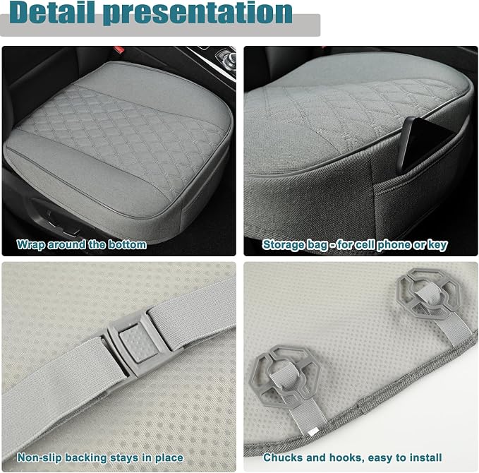West Llama Linen Front Car Seat Cover Protector Anti-Slip Bottom Seat Cover Fits 95% of Vehicles,Wrapping Around The Bottom,Diamond Pattern(Gray-2Pcs) - Image 5