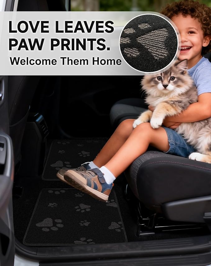 Cute Embroidered Dog Paw Car Floor Mats for Pet Lovers, Universal Fit All Weather Car Mats with Anti-Slip Nibbs Backing, Carpet Floor Mats for Cars, Trucks & Sedans, Full Set of 4 (Gray Paw) - Image 6