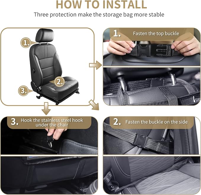 LUCMO Car Backseat Organizer with Foldable Tablet Holder, Black | 6 Storage Pockets,Foldable Food Tray,Protectors Kick Mats,Travel Accessories,Seat Cover,Road Trip Essentials - Image 5
