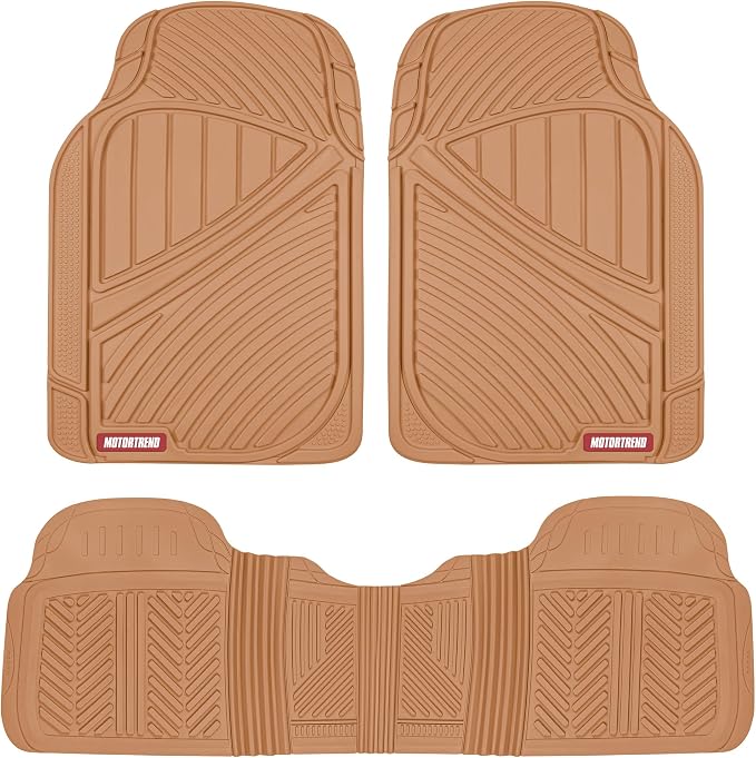Motor Trend FlexTough Performance All Weather Rubber Car Floor Mats - 3 Piece Floor Mats Automotive Liners for Cars Truck SUV, Heavy-Duty Waterproof (Beige) by MotorTrend