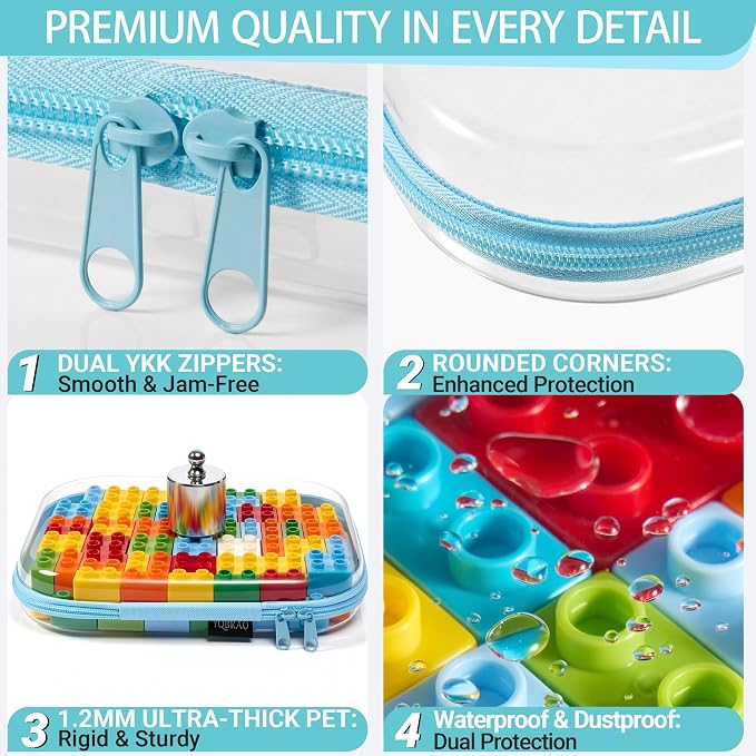 YQBRAO Clear Hard Shell Organizer Cases, 3-Pack, Blue | Rigid 1.2 mm clear PET organizers with multi-size design for travel, cables, and everyday essentials - Image 5