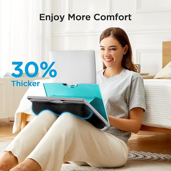 HUANUO Lap Desk with 8 Adjustable Angles – Up to 15.6" Laptop, Turquoise | Dual-cushion base, carry handle, 30% thicker for durability, wider anti-slip ledge, for home office, sofa, bed, car - Image 3