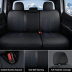 Truckiipa Seat Covers for Tacoma Full Set Leather Truck Seat Covers Waterproof Car Seat Cover Cushion Custom Fit for 2005-2015 Toyota Tacoma Double Crew Cab, Full Set, Black&Blue - Image 3