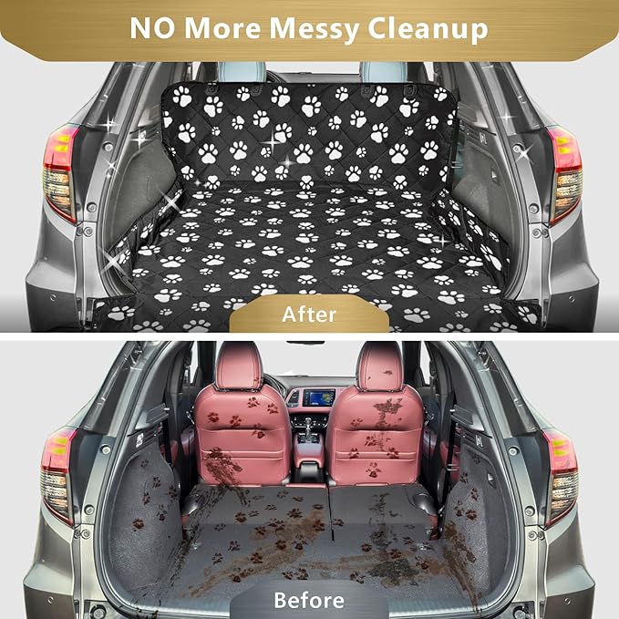 F-color SUV Cargo Liner for Dogs - Heavy Duty Trunk Cover for Full-Size SUV | Pet Cargo Cover with Bumper Flap Protector, Non-Slip Car Trunk Mat, Dog Car Seat Cover Prevents Scratches Pet Hair Mud Dirt - Image 3