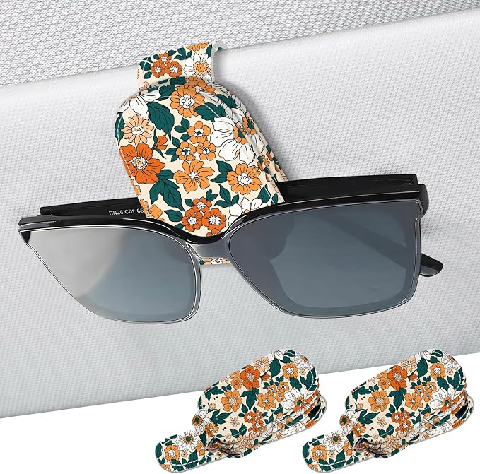 2 Pack Sunglass Holder for Car Visor, Universal Magnetic Car Sunglass Holder for Different Size Eyeglasses, Car Visor Accessories (Flower-Yellow) by Unknown