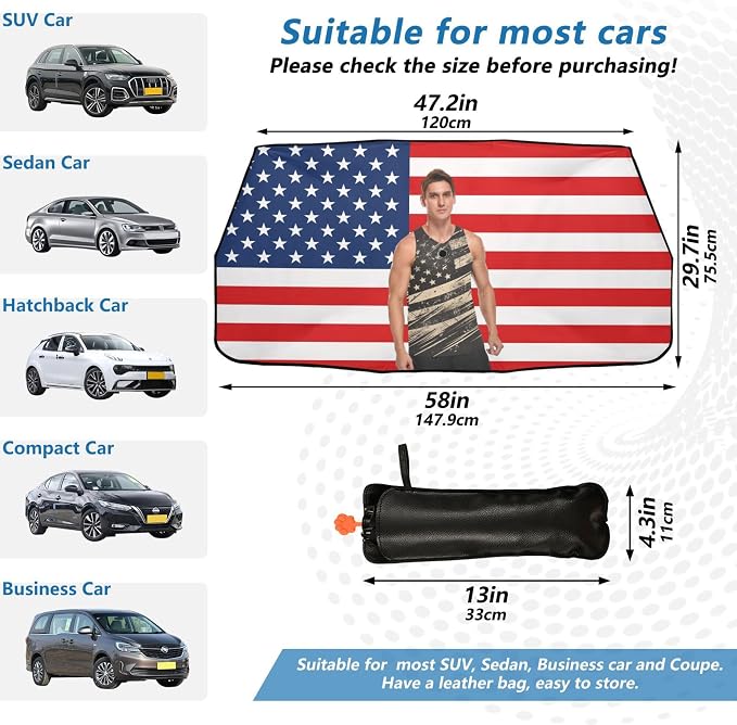 USA Flag Custom Windshield Sun Shade Cover Uv Protection Sunshades for Auto Car Interior Accessories - Image 2