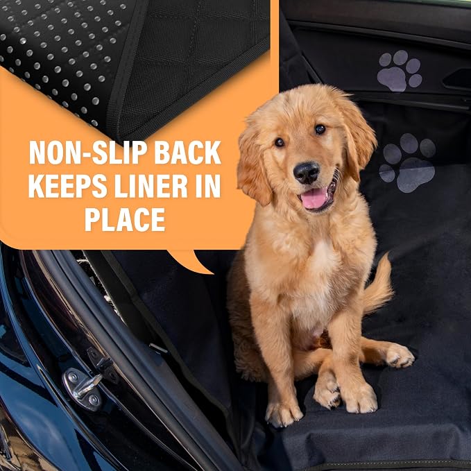Active Pets Waterproof Hammock Standard Car Seat Cover, Fits Sedans Hatchbacks Crossovers Coupes Compact Vehicles, Secure Convertible Travel Bed Protects Backseat Cargo from Dogs, Black w/Orange Trim - Image 3