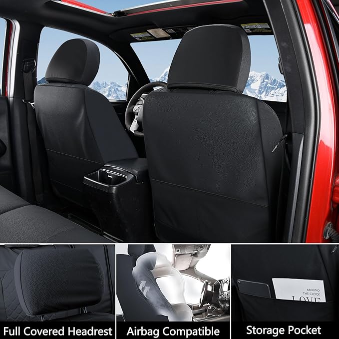 Truckiipa Tacoma Leather Car Seat Covers Full Set Truck Seat Covers Cushion Fit for 2016-2023 Toyota Tacoma Double Crew Cab, Full Set, Black - Image 3