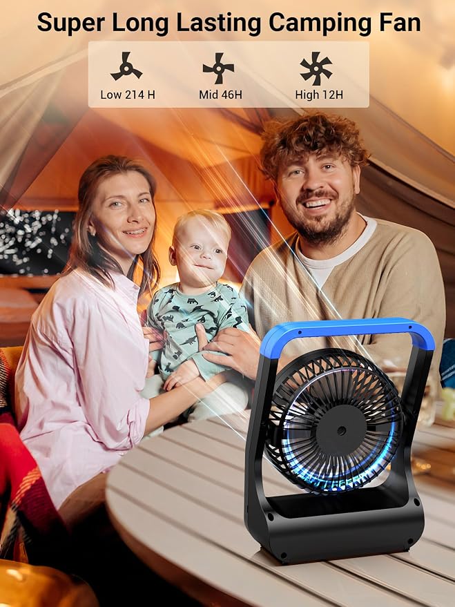 Gazeled Battery Operated Fan, Camping Fan Battery Powered, Super Long Lasting, 5'' Portable D-Cell Battery Powered Desk Fan with Timer, 3 Speeds, Quiet, 180° Rotation, for Office,Bedroom,Outdoor, F24 - Image 3