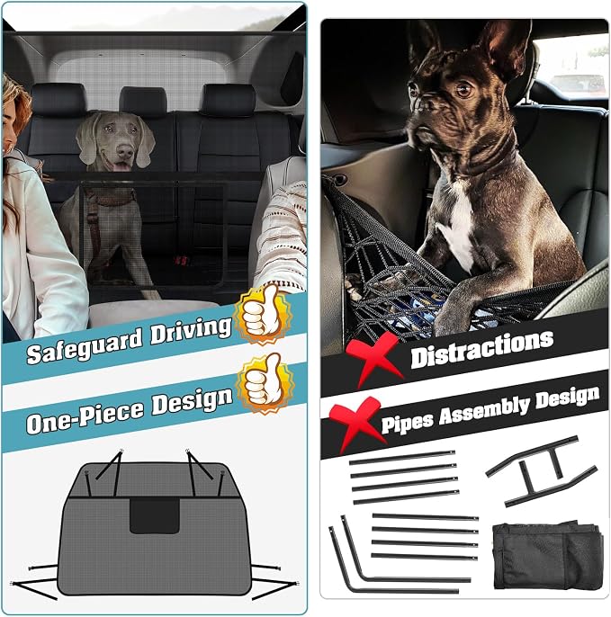 Mixsuper Dog Car Barrier, 52.4" Wide, Car Divider for Midsized Pickup, Midsized SUV and Car, One-Piece Escape-Proof Back Seat Mesh Dog Car Net Barrier Black - Image 7