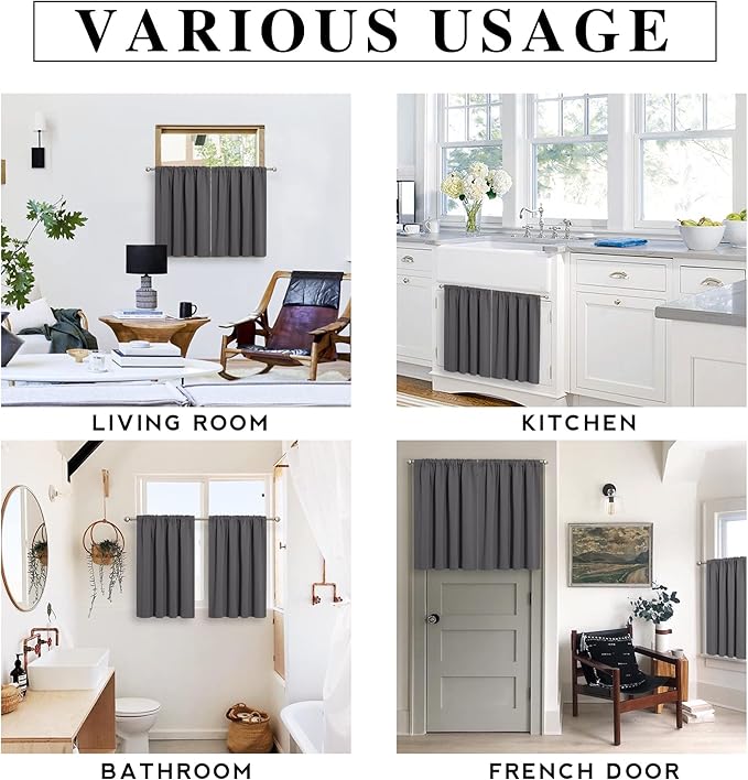 RYB HOME 2 Panels Blackout Doorway Curtains | Thermal Insulated, Privacy, Rod Pocket, Easy Installation, Drapes for Living Room Bedroom Dining Room, W34 x L80, Grey - Image 6