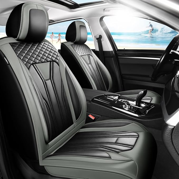 Fit Highlander Premium Leather Car Seat Covers for Toyota Highlander 2007-2025 2026 - Waterproof，Breathable，All-Weather Seat Cushion Protecto & Airbag Compatible, 2 Front Seat Gray&Black by Unknown