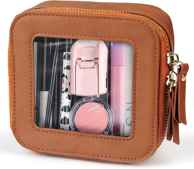Small Clear Makeup Bag Travel Cosmetic Case, Portable Make Up Organizer Traveling Compact Car Bag for Essentials Transparent Toiletry Bag with Zipper by FASAOH
