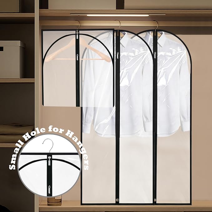 Dress Bags for Gowns Long, 65'' Garment Bags for Hanging Clothes, Suit Bag Cover for Storage and Travel (Clear) - Image 5