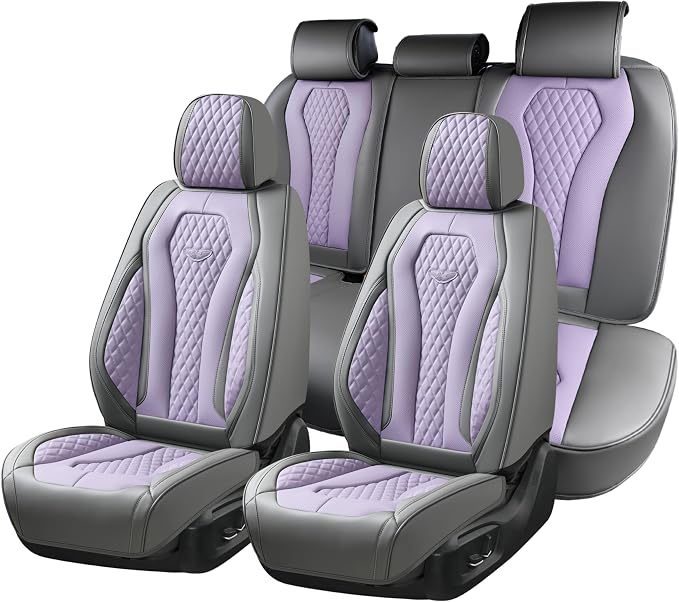 Coverado Automotive Seat Covers, Car Seat Covers Full Set, Purple Car Seat Cover, Car Seat Covers Front Seats Back Seat Cover, Waterproof Car Seat Cushion,Leather Seat Protector Fit for Most Cars by COVERADOAUTO