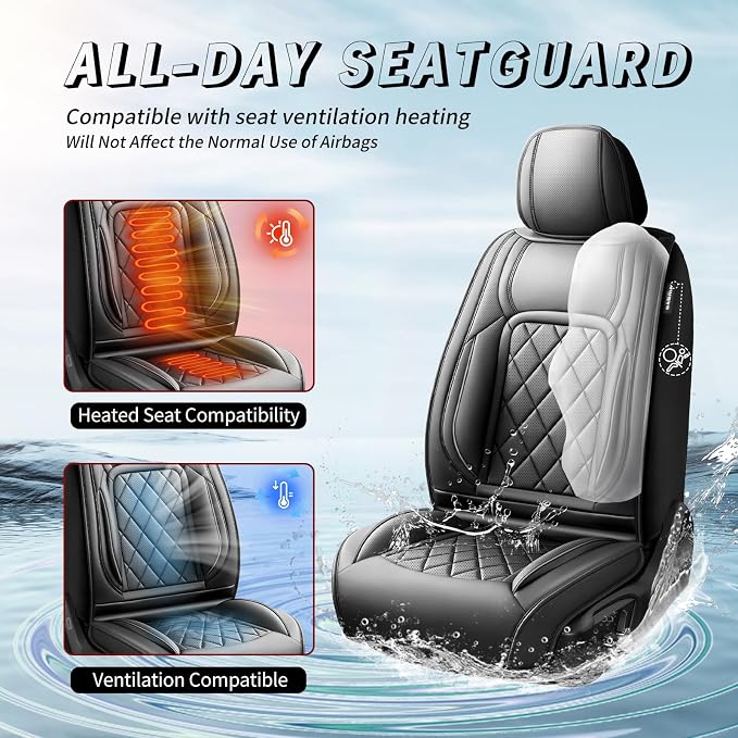 Fit Tundra Premium Leather Car Seat Covers for Toyota Tundra 2007-2025 2026 - Waterproof，Breathable，All-Weather Seat Cushion Protecto & Airbag Compatible, Full Set Black - Image 4