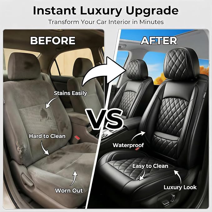 for Subaru Crosstrek 2016-2026 Car Seat Covers, Full Set, Black | Luxury Full Coverage Leather Seat Protectors, Waterproof Breathable, Non-Slip, Easy to Install, Airbag Compatible, All-Season - Image 5