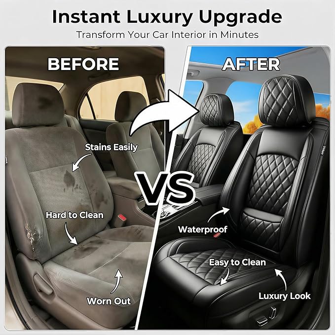 for Subaru Impreza 2012-2025 2026 Car Seat Covers, Full Set, Black | Luxury Full Coverage Leather Seat Protectors, Waterproof Breathable, Non-Slip, Easy to Install, Airbag Compatible, All-Season - Image 5