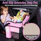 Kids Travel Tray for Car, Girl's Safety Seat Table | Weight-Relief Strap, Non-Skid Silicone Base, Waterproof Dining/Craft Mat, Carseat/Airplane Lap Desk - Image 4