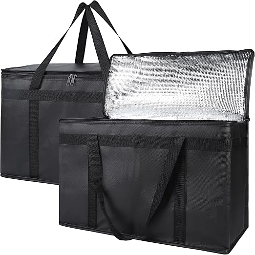 Bodaon 2-Pack Insulated Food Delivery Bag, XX-Large Reusable Grocery Shopping Bag, Frozen Food Cold, Bodaon Cooler Bags with Zippered Top, Black | Reusable Shopping Bag, Frozen Food Cold, Cooler Bags for Picnic, Commercial Catering Pizza Carrier, Therm... by Bodaon