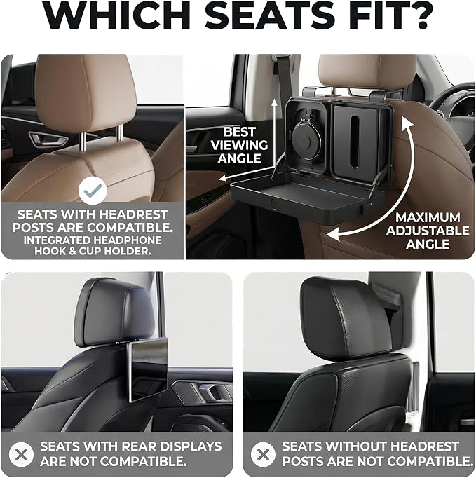 Car Back Seat Tray Table - Foldable & Adjustable Travel Desk for Eating, Working, Gaming | Sturdy Plastic Snack Lap Tray for Adults | Fits SUV, Sedan, Minivan (Folding Storage Box) - Image 5