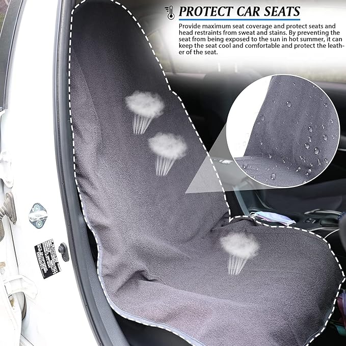 Waterproof Sweating Car Seat Cover for Post Gym Workout, Running, Swimming, Beach and Hiking, Universal Fit Non-Slip Towel Bucket Seat Protector for Cars SUV Trucks, Machine Washable (Grey) - Image 5