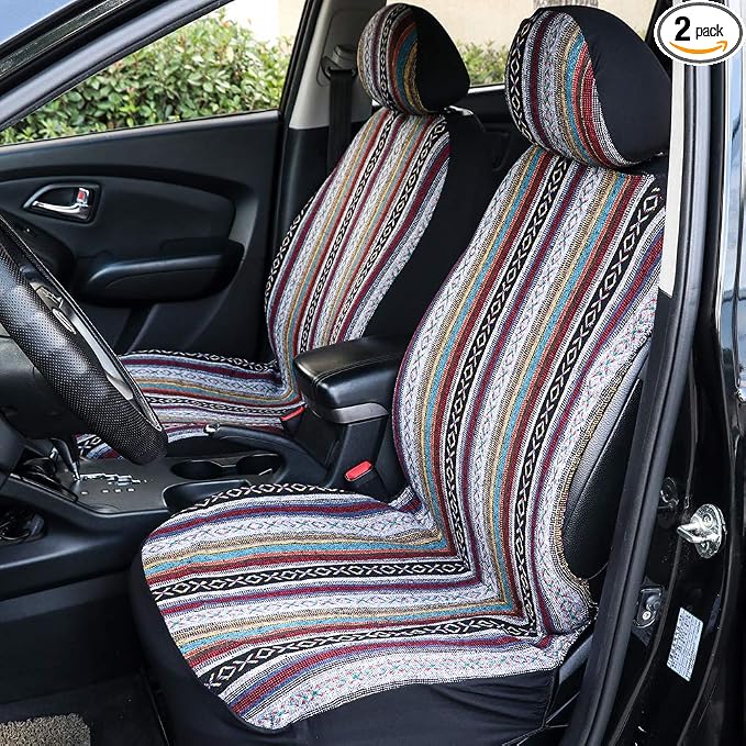 Car Seat Cover Hippie Boho Baja Saddle Blanket 4PCS Front Set Grey | Breathable, Washable without Fading, Anti-Slip, Airbag Compatible, Universal Fit for Most Automotive, Sedan, SUVs by TAGMORE