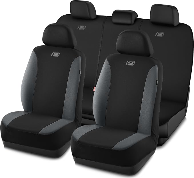 Skechers Seat Covers, Premium Breathable Polyester Seat Covers, Car Seat Covers Full Set Airbag Compatible, Automotive Comfort for Most Cars, Vans, Trucks, SUVs (Full Set,Grey) by Unknown