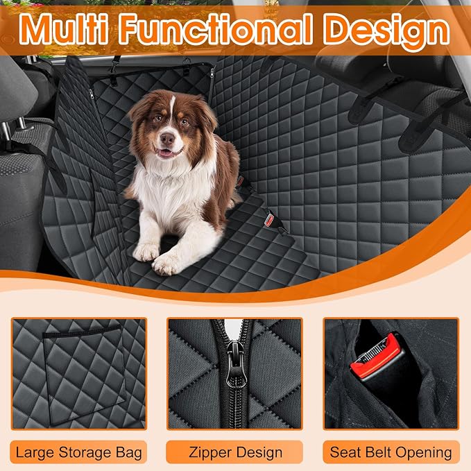 NECKORY Waterproof Dog Car Seat Cover for Back Seat, Pet Hammock- L, Black | Durable waterproof hammock with nonslip design & storage pockets. Protects seats from scratches, fits cars, SUVs & trucks. - Image 3