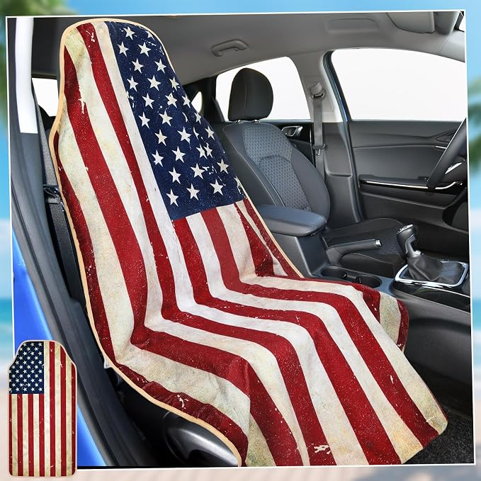 2PCS Car Seat Cover Towel Non Slip Front Seat Car Seat Towel Performance Microfiber Athletic Running Towel Washable Seat Cover for Gym Workout Sweat Outdoor Sport Beach Hiking Yoga (American Flag) - Image 4