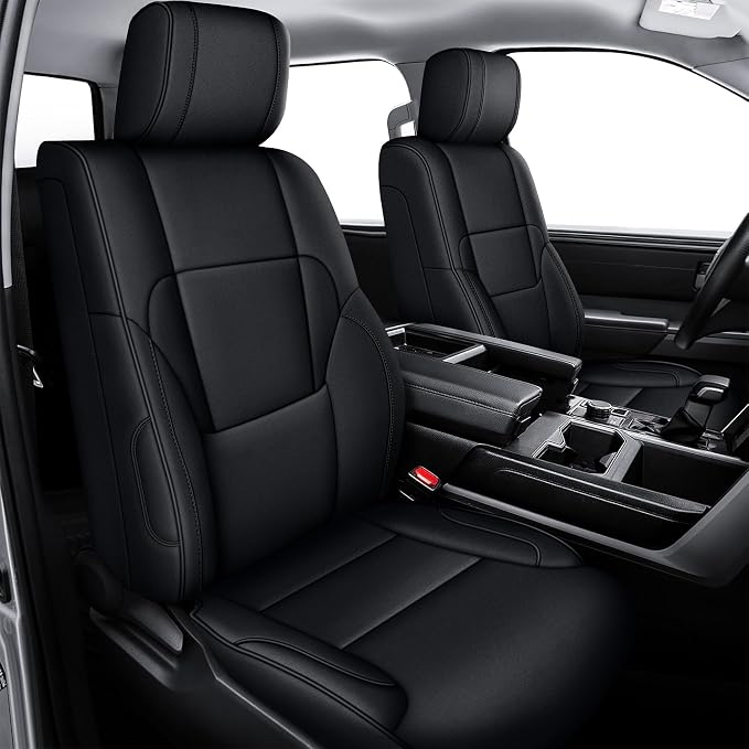 Custom Seat Covers for Toyota Tundra 2022 2023 2024 2025 2026 CrewMax SR SR5 Limited Platinum FFV TRD Pro Leather Car Seat Covers Full Set Black, Custom Fit Full Set Faux Leather Black by AOMSAZTO