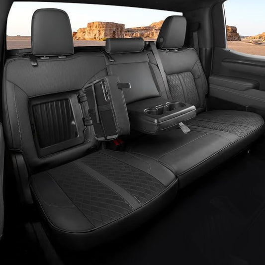 RIDEPOSH Custom Fit Seat Covers for Silverado/Sierra 1500 2019-2026 CrewCab | Fits 2500/3500HD 2020-2026, with Rear Armrest/Seatback Storage, Faux leather, Protective, Scratch-resistant, Easy-clean by RIDEPOSH