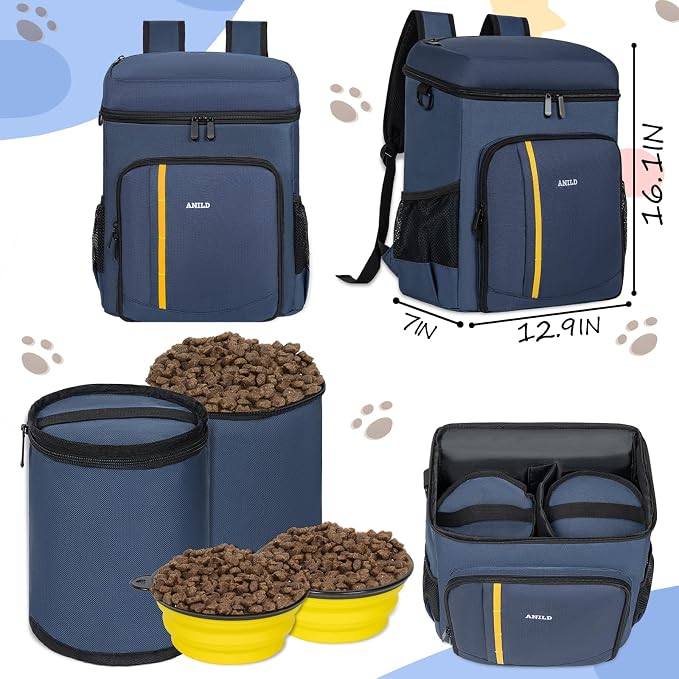 ANILD Dog Travel Bag Backpack, Flight-Ready TSA-Approved Dog Travel Bag with 2 Leak-Proof Food Canisters, 2 Foldable Silicone Bowls, Multi-Compartment Organizer for Hiking, Camping, Dog Mom Essentials - Image 2