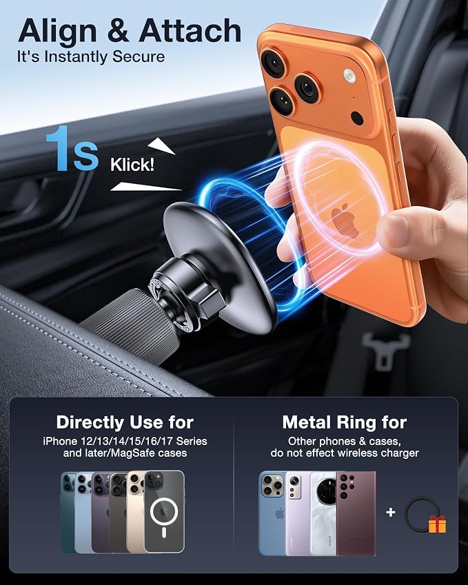 Miracase Car Phone Holder for Magsafe [Super Strong Magnets] Magnetic Phone Holders for Your Car, 360°Adjustable Air Vent Hands Free Cell Phone Mount Cradle (Matte Black, Regular) - Image 4