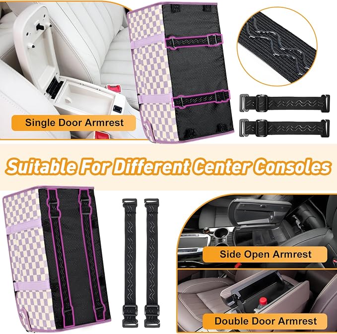 Console Dog Car Seat for Small Dogs, Foldable Booster Seat,Purple Checkered | Portable Booster Seat Sits On Car Console/ Armrest. Foldable for Easy Storage. for Center Console, Easy To Clean. - Image 4