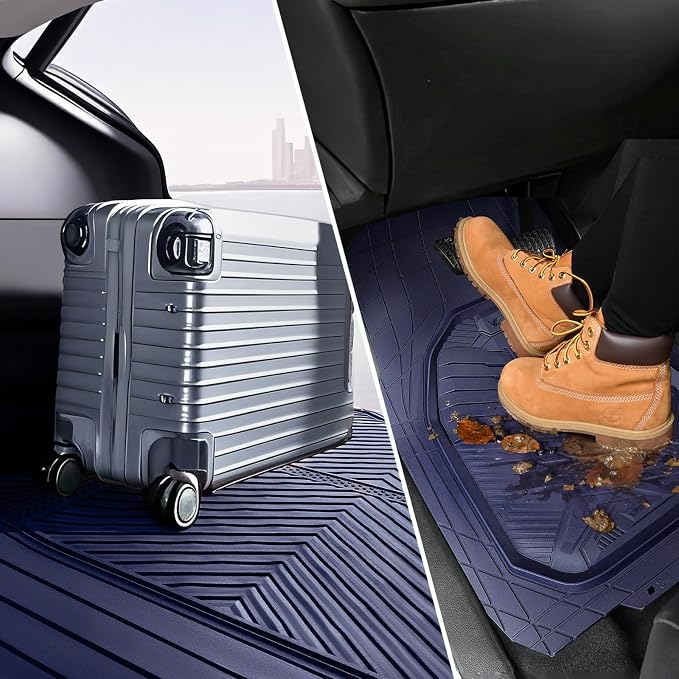CAR PASS Heavy Duty Rubber Car Mats with Cargo Liner, Deep-Dish Car Floor Mats and Trunk Mat All Weather, Universal Trim-to-Fit for SUVs Trucks Sedans, Waterproof Anti-Slip, Trimmable V12 Blue - Image 6