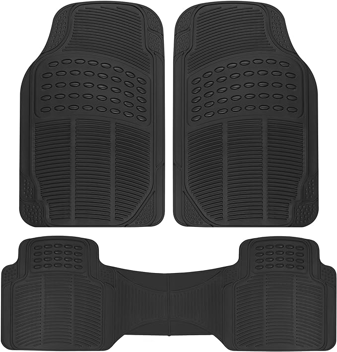 BDK ProLiner Car Floor Mats for Cars Trucks SUV, 3-Piece All-Weather Heavy Duty Rubber Liners with Universal Trimmable Fit, Durable Waterproof Vehicle Auto Floor Mats with Capture Ridges Black by BDK