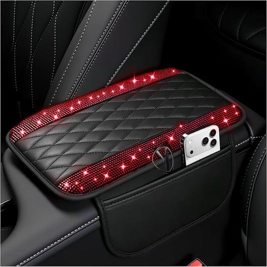 Stacool Upgraded Car Center Console Cover with Rhinestones,Microfiber Leather Car Armrest Cover Cushion with 2 Storage Bags,Universal Cars Armrest Storage Box as Cars Interior Accessories by Unknown