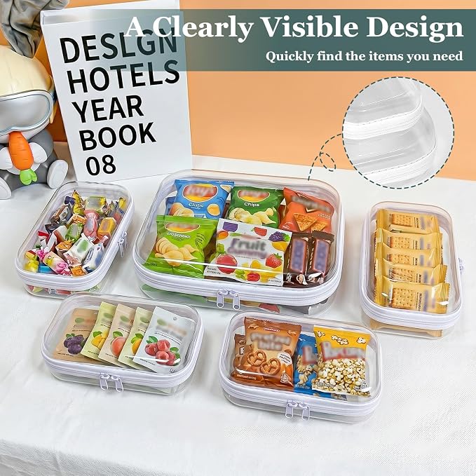 Clear Hard Shell Zipper Cases (5 Packs), Plastic Hard Sided Zippers Pouches Clear Hardshell Pencil Case For Storage, Diaper Bag Organizer Bliss Bins 4*Small/1*Medium - Image 7