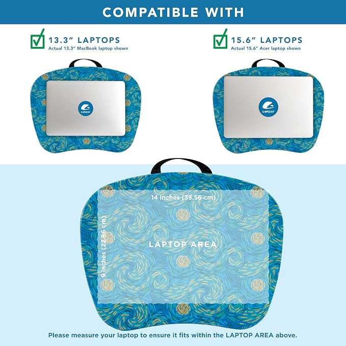 LAPGEAR MyStyle Lap Desk – Starry Blue, Fits 15.6” Laptops | Dual-Bolster Microbead Cushion, Built-In Carry Handle, Ergonomic Curved Front Edge - Image 3