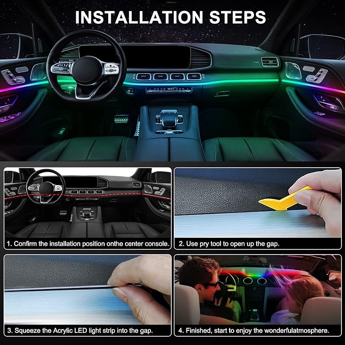Acrylic Interior Car LED Strip Light with Wireless APP, RGB 10 in 1 with 175 inches 593 LEDs Fiber Optic Ambient Lighting Kits, 16 Million Colors Sound Active Function Car Neon Lights - Image 6