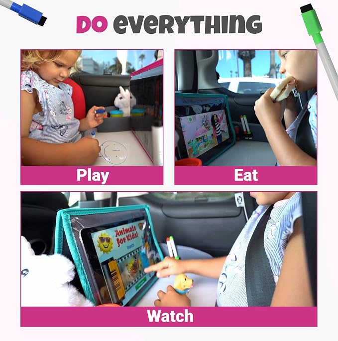 Kids Travel Tray with Dry Erase Board - Car Seat Tray for Kids Travel, Carseat Table Top for Toddler, Lap Desk for Car Seat, Activity Organizer & Snack Holder, Road Trip Essentials for Kid (Pink) - Image 5