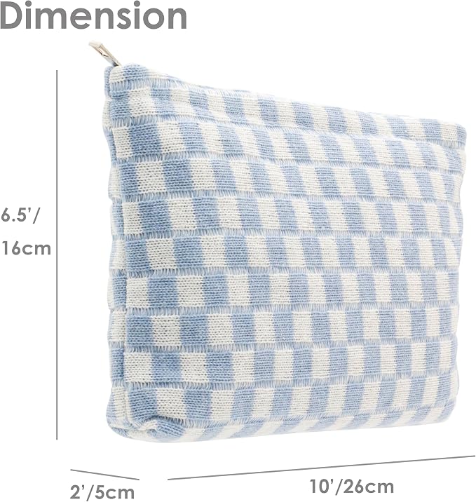 PAZIMIIK Checkered Makeup Bag for Purse, Small Flat Cosmetic Pouch,Blue | Cute Zipper Makeup Organizer for Women, Travel Essentials, Toiletries, Makeup Brushes, Beauty Accessories&Bridesmaid Gifts - Image 4